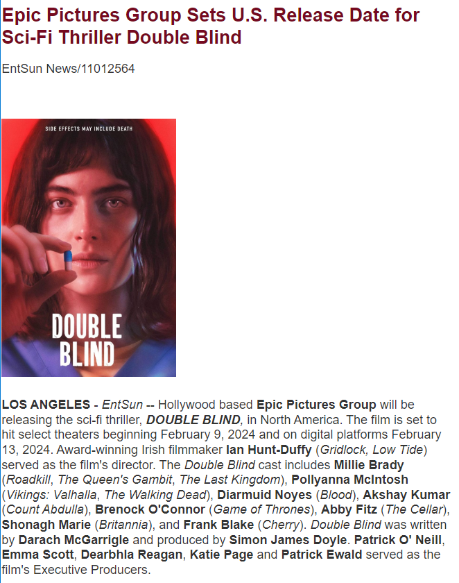Epic Pictures Group Sets U.S. Release Date for Sci-Fi Thriller Double Blind